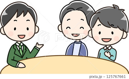 説明を受ける男性カップルのイラスト 125767661