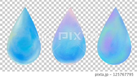 Watercolor illustration of drops, rain drops 125767795