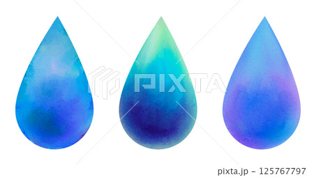 雫の水彩イラスト素材、雨の滴 雫の水彩イラスト素材、雨の滴 125767797