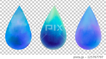 雫の水彩イラスト素材、雨の滴 雫の水彩イラスト素材、雨の滴 125767797