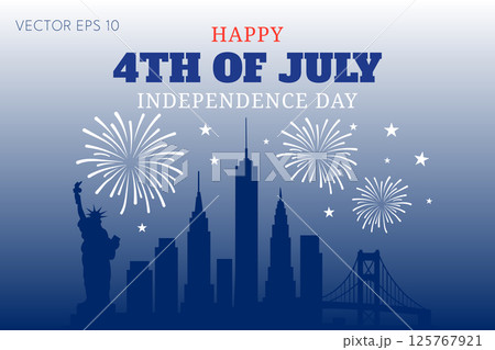 Bold Text Independence Day Celebration with Liberty and Fireworks on 4th of July 125767921