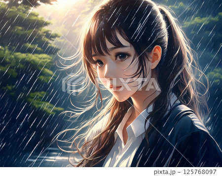 光と雨の女性イラストシリーズ 125768097