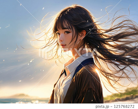 風と太陽のバックライトシリーズの女性イラスト 125768272