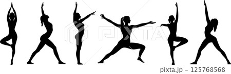 様々なポーズをとる女性のシルエットセット 125768568