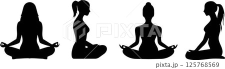 瞑想をする女性のシルエットセット 125768569