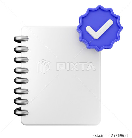 3d verification check mark approve blank note book 3d verification check mark approve blank note book 125769631