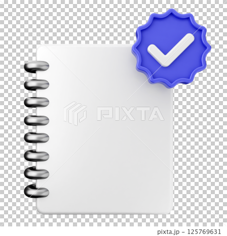 3d verification check mark approve blank note book 125769631