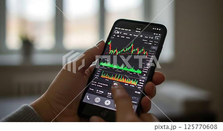 Hands Holding Smartphone Stock Market App 125770608