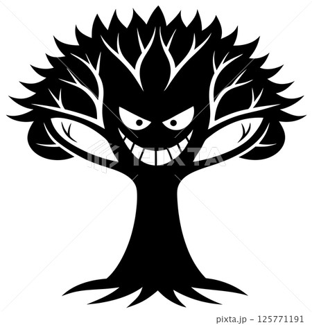 Angry Tree Character Cartoon Illustration Expressive Nature Icon for Campaigns, Branding and T shirt design 125771191