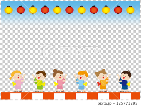 孩子們在節慶中享受盂蘭盆舞的背景 125771295