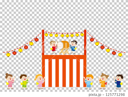 可愛的盂蘭盆節舞蹈插畫背景 可愛的盂蘭盆節舞蹈插畫背景 125771298