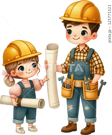 Father and Daughter Collaborating on a Construction Project Father and Daughter Collaborating on a Construction Project 125771521
