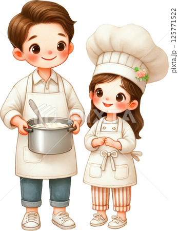 Chef Dad and Daughter Cooking Together Chef Dad and Daughter Cooking Together 125771522