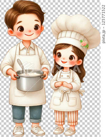 Chef Dad and Daughter Cooking Together Chef Dad and Daughter Cooking Together 125771522