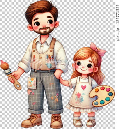 Artist Dad and Daughter Creating Art Together Artist Dad and Daughter Creating Art Together 125771523