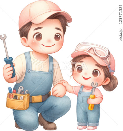 Father and Daughter Doing Repairs Together Father and Daughter Doing Repairs Together 125771525