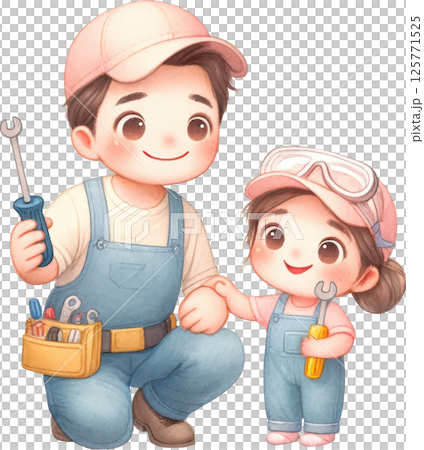 Father and Daughter Doing Repairs Together Father and Daughter Doing Repairs Together 125771525