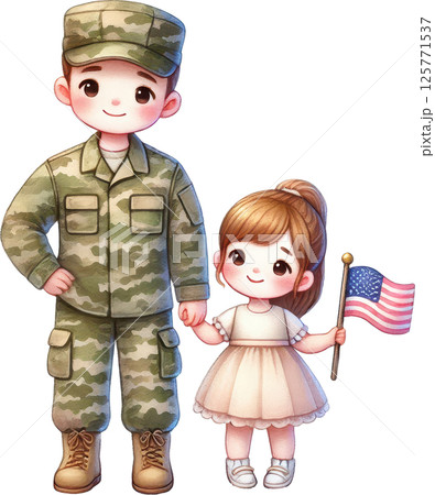 Military Father and Daughter in Affectionate Embrace 125771537