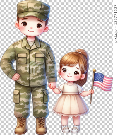 Military Father and Daughter in Affectionate Embrace 125771537
