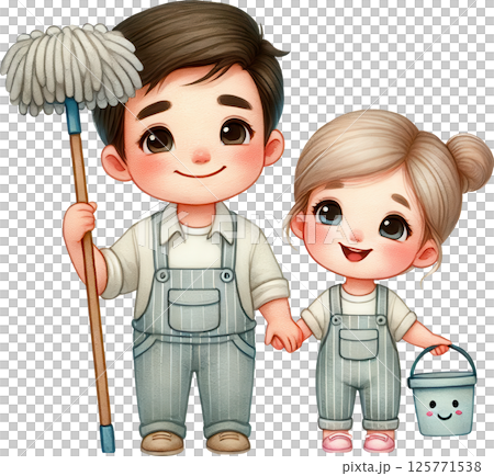 Parent and child cleaning together 125771538
