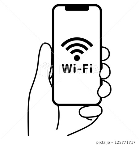 Wi-Fiに繋がっているスマートフォンを持つ手 125771717