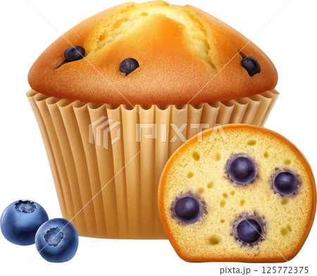 A Half Cut and Whole Blueberry Muffin 125772375