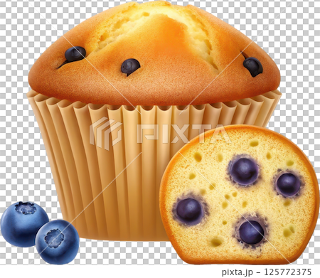 A Half Cut and Whole Blueberry Muffin 125772375