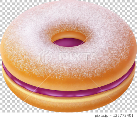 Grape jelly filled donut with powdered sugar glaze 125772401