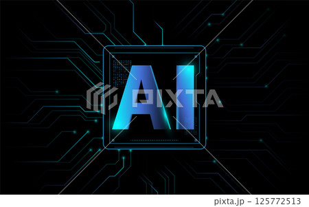 Futuristic AI Chip Technology Concept with Glowing Circuit Lines 125772513