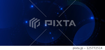 Futuristic Binary Code Abstract Background with Glowing Blue Tech Elements Futuristic Binary Code Abstract Background with Glowing Blue Tech Elements 125772514