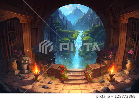 ゲーム背景 異世界に続くダンジョン奥のワープの部屋 ゲーム背景 異世界に続くダンジョン奥のワープの部屋 125772869