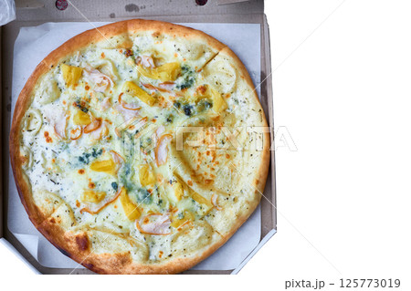 Pizza in pack with cheese, pineapple, bacon meat 125773019