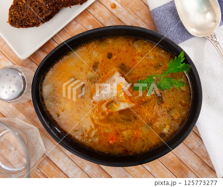 Popular dish of Russian cuisine is Pickle soup Popular dish of Russian cuisine is Pickle soup 125773277