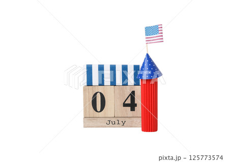 PNG, Fourth of July on calendar with fireworks, isolated on white background 125773574