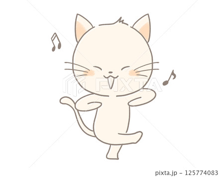 ダンスをしている白猫のイラスト ダンスをしている白猫のイラスト 125774083
