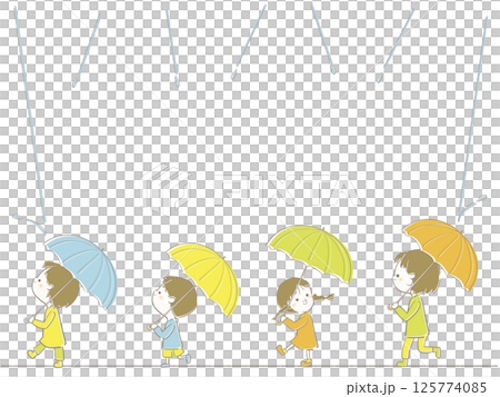 男孩和女孩撐著傘的雨季框架 125774085