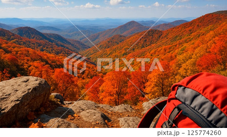 山頂から望む紅葉の山並み 125774260