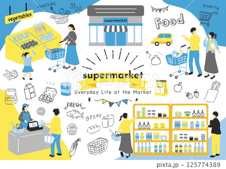スーパーマーケットで買い物をする人達 125774389
