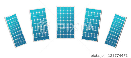 Five solar panels providing sustainable energy under sunlight 125774471