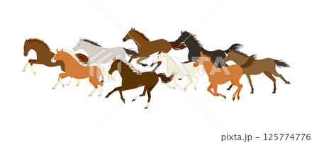 走る9頭の馬 125774776