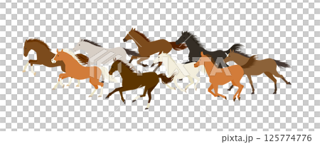 走る9頭の馬 125774776