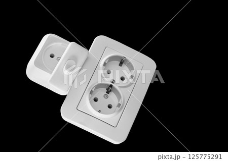 Two electrical sockets,connecting devices and a switch on black Two electrical sockets,connecting devices and a switch on black 125775291