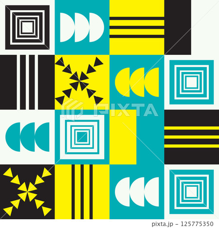 Abstract Geometric Background. Neo Geo Pattern. Abstract Pattern Trendy with Square and Round Colored. Neo Geo Seamless Pattern Design Can Be Used For Wrapping Paper, Packaging, Wallpaper, Cover, post Abstract Geometric Background. Neo Geo Pattern. Abstract Pattern Trendy with Square and Round Colored. Neo Geo Seamless Pattern Design Can Be Used For Wrapping Paper, Packaging, Wallpaper, Cover, post 125775350