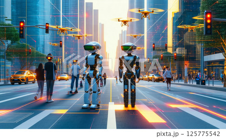 歩道橋を渡る人たち 125775542