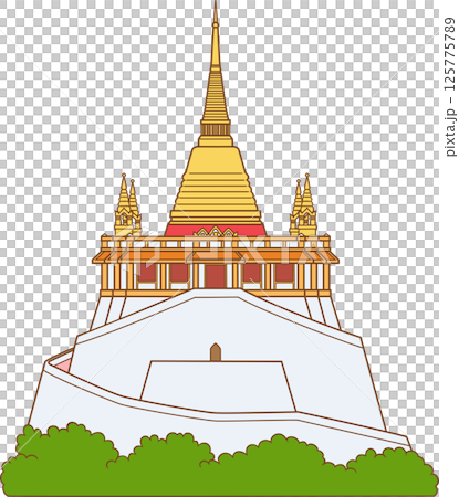 Illustration of The golden mountain, Wat Saket temple in Bangkok, Thailand. Illustration of The golden mountain, Wat Saket temple in Bangkok, Thailand. 125775789