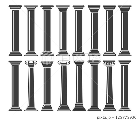 Ancient columns monochrome icons 125775930