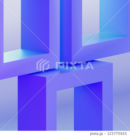 Abstract 3d background wallpaper with rectangle frame shapes. Futuristic architecture design, geometric line pattern. Blue framework blocks with purple turquoise gradient light render. 3D illustration 125775933