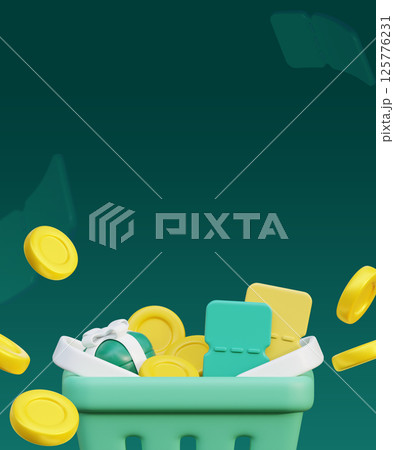 Mint shopping cart and benefits event template 125776231