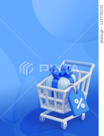 Shopping Cart and Blue Gift Box Event Template 125776232