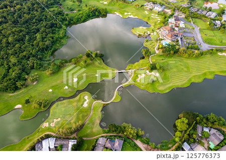 Aerial view green golf field in Kathu district Phuket Thailand Aerial view green golf field in Kathu district Phuket Thailand 125776373